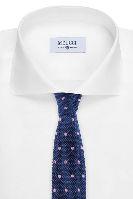 Синий вязаный галстук с орнаментом для мужчин бренда Meucci (Италия), арт. 1296/2 6 СМ. - фото. Цвет: Темно-синий. Купить в интернет-магазине https://shop.meucci.ru
