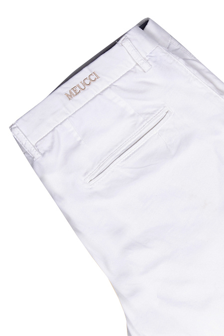 Мужские брендовые брюки белые хлопковые арт. TS4792X SATIN BIANCO Meucci (Италия) - фото. Цвет: Белый. Купить в интернет-магазине https://shop.meucci.ru
