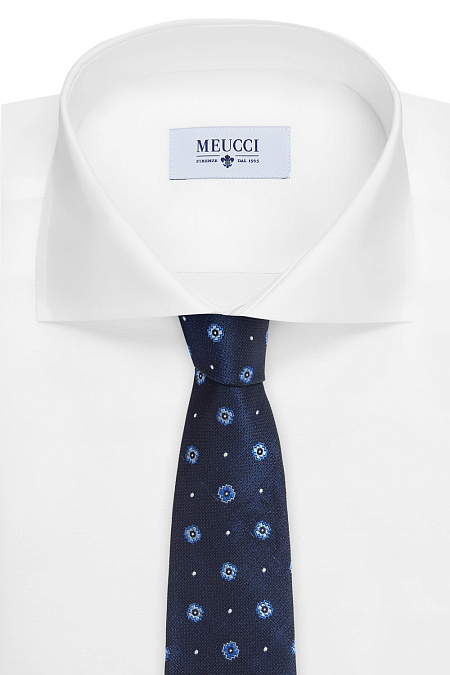 Темно-синий галстук с крупным орнаментом для мужчин бренда Meucci (Италия), арт. J1453/1 - фото. Цвет: Темно-синий. Купить в интернет-магазине https://shop.meucci.ru
