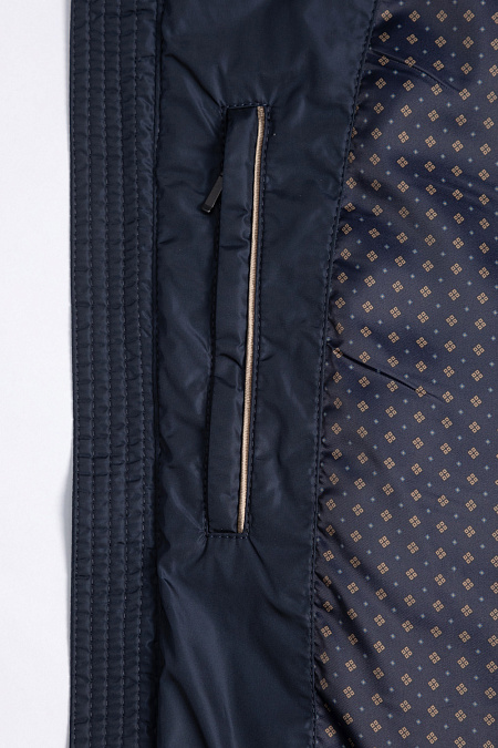 Стеганый пуховик средней длины с капюшоном и меховой опушкой для мужчин бренда Meucci (Италия), арт. 6127 - фото. Цвет: Темно-синий. Купить в интернет-магазине https://shop.meucci.ru
