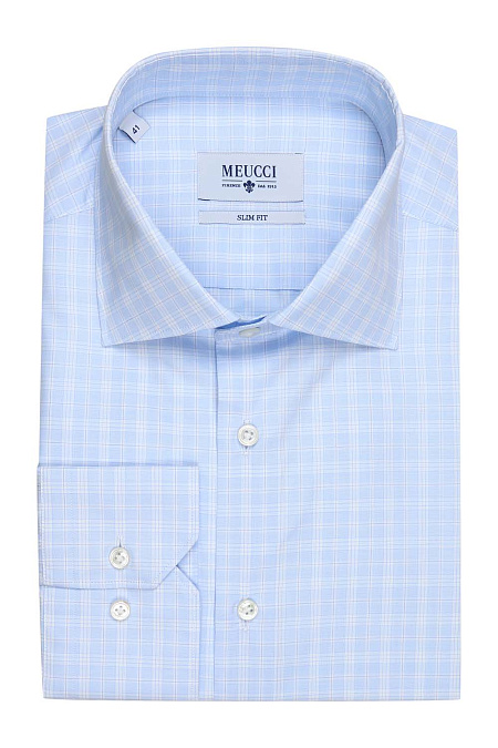 Модная мужская голубая рубашка в клетку арт. SL 90102 R 12162/141165 от Meucci (Италия) - фото. Цвет: Голубой в клетку. Купить в интернет-магазине https://shop.meucci.ru

