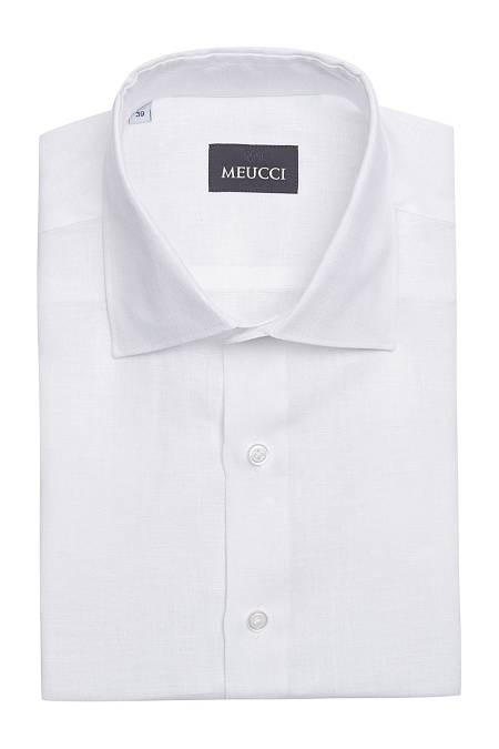 Модная мужская белая льняная рубашка с короткими рукавами арт. SL 90202 R BAS 0493/141762K от Meucci (Италия) - фото. Цвет: Белый. Купить в интернет-магазине https://shop.meucci.ru

