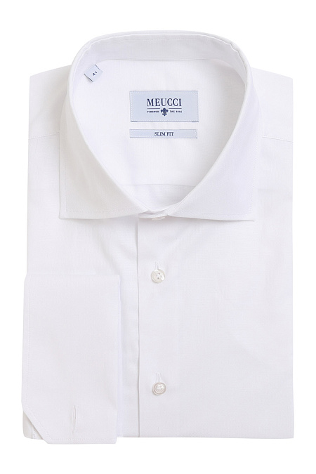Модная мужская классическая белая рубашка под запонки арт. SL 90104 R 10171/141510Z под запонки от Meucci (Италия) - фото. Цвет: Белый, рисунок жаккард. Купить в интернет-магазине https://shop.meucci.ru
