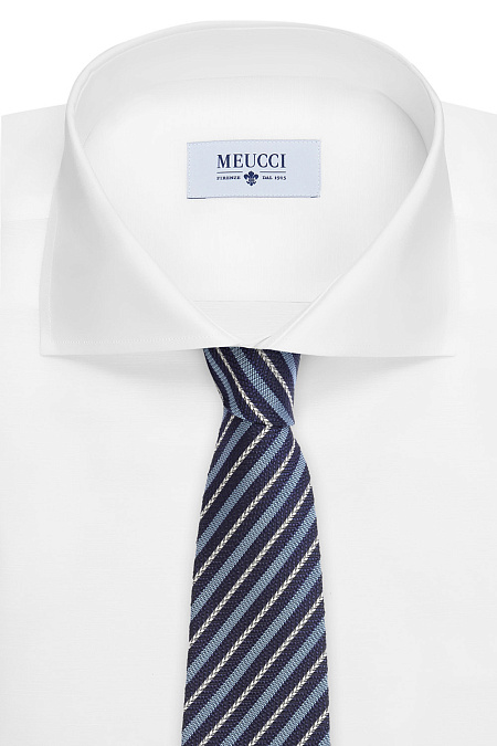 Галстук в косую полоску для мужчин бренда Meucci (Италия), арт. J1428/1 - фото. Цвет: Темно-синий/голубой. Купить в интернет-магазине https://shop.meucci.ru
