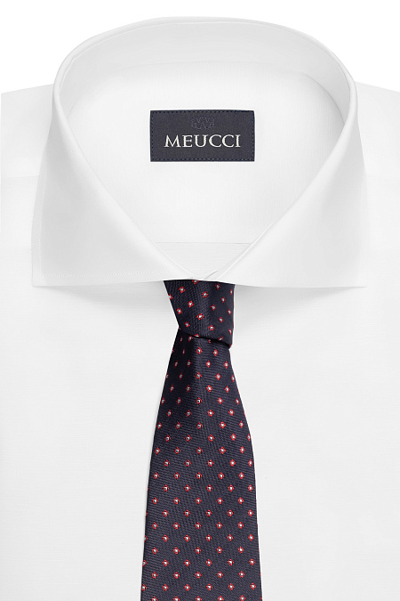 Темно-синий галстук из шелка с мелким цветным орнаментом для мужчин бренда Meucci (Италия), арт. EKM212202-33 - фото. Цвет: Темно-синий, цветной орнамент. Купить в интернет-магазине https://shop.meucci.ru
