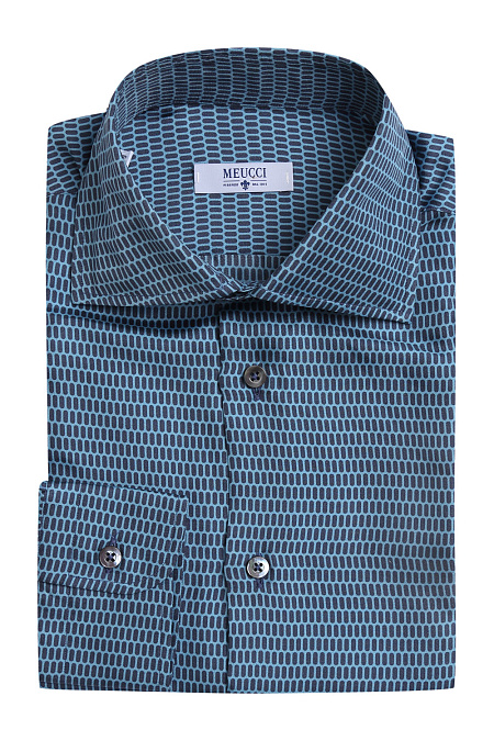 Модная мужская шелковая рубашка с длинными рукавами арт. MS18015 от Meucci (Италия) - фото. Цвет: Синий/голубой. Купить в интернет-магазине https://shop.meucci.ru


