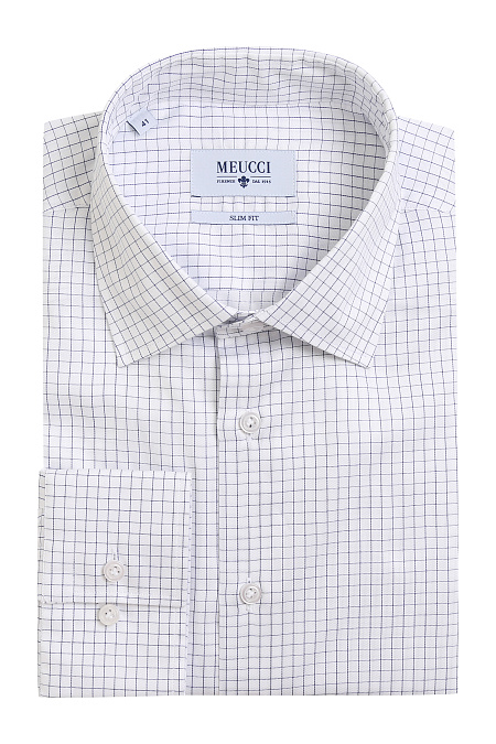 Модная мужская белая рубашка в клетку арт. SL 90205 R 10171/141523 от Meucci (Италия) - фото. Цвет: Белый в клетку.

