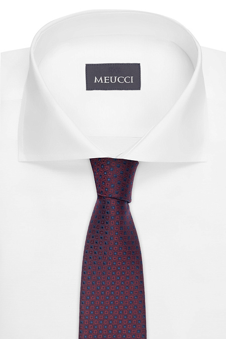 Бордовый галстук с орнаментом для мужчин бренда Meucci (Италия), арт. 03202006-41 - фото. Цвет: Бордовый с орнаментом. Купить в интернет-магазине https://shop.meucci.ru
