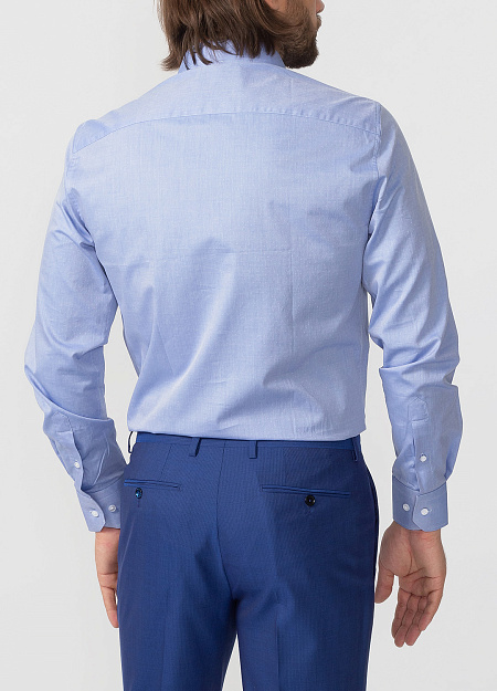 Модная мужская приталенная рубашка из хлопка с длинными рукавами арт. SL90202R1020182/1603 от Meucci (Италия) - фото. Цвет: Синий с принтом. Купить в интернет-магазине https://shop.meucci.ru

