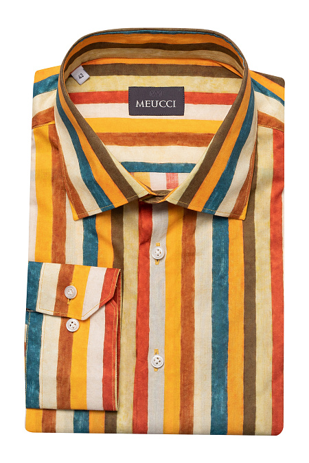 Модная мужская рубашка из хлопка с разноцветными полосами  арт. SL 902020 R 91AG/302119 от Meucci (Италия) - фото. Цвет: Разноцветные полосы. Купить в интернет-магазине https://shop.meucci.ru

