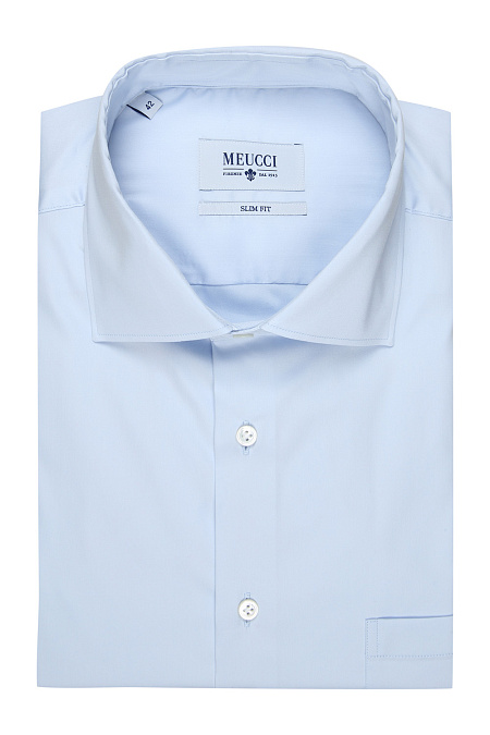 Модная мужская классическая рубашка с короткими рукавами арт. SL 90100 R 12262/141166K от Meucci (Италия) - фото. Цвет: Светло-голубой. Купить в интернет-магазине https://shop.meucci.ru

