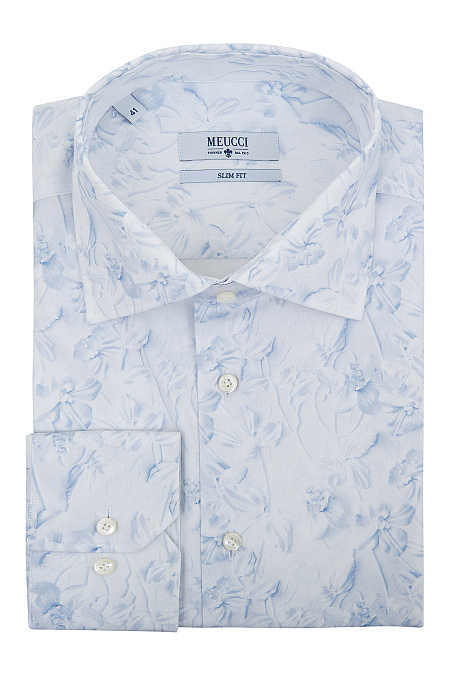 Модная мужская хлопковая рубашка с принтом арт. SL 9202302 R 32172/151380 от Meucci (Италия) - фото. Цвет: Белый с рисунком. Купить в интернет-магазине https://shop.meucci.ru


