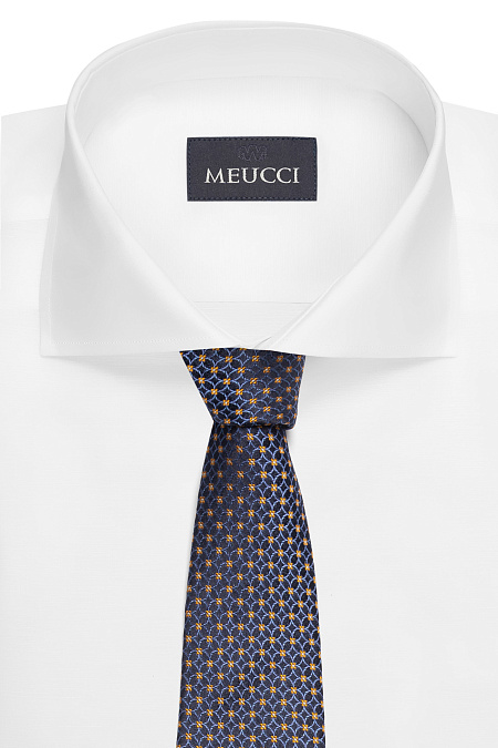Темно-синий галстук из шелка с мелким цветным орнаментом для мужчин бренда Meucci (Италия), арт. EKM212202-78 - фото. Цвет: Темно-синий, цветной орнамент. Купить в интернет-магазине https://shop.meucci.ru
