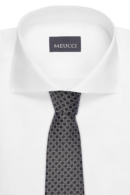 Черный галстук с белым дизайном для мужчин бренда Meucci (Италия), арт. 03202006-27 - фото. Цвет: Черно-белый дизайн. Купить в интернет-магазине https://shop.meucci.ru
