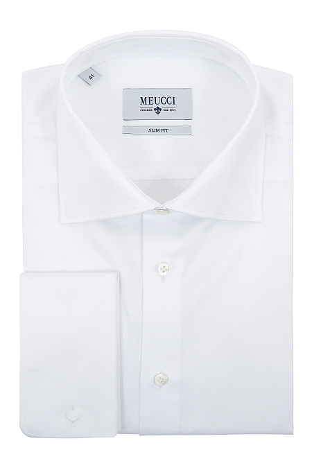 Модная мужская белая рубашка под запонки с микродизайном арт. SL 9202304 R 10172/151309Z от Meucci (Италия) - фото. Цвет: Белый с микродизайном. Купить в интернет-магазине https://shop.meucci.ru

