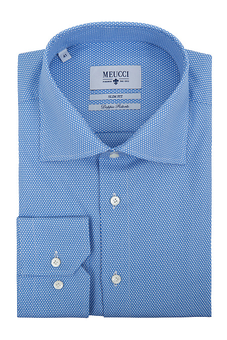Модная мужская классическая синяя рубашка с микроузором арт. SL 9202302 R 22172/151323 от Meucci (Италия) - фото. Цвет: Синий с микроузором. Купить в интернет-магазине https://shop.meucci.ru

