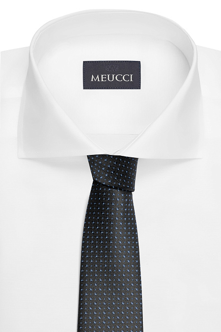 Черный галстук с цветным орнаментом для мужчин бренда Meucci (Италия), арт. EKM212202-138 - фото. Цвет: Черный, синий орнамент. Купить в интернет-магазине https://shop.meucci.ru
