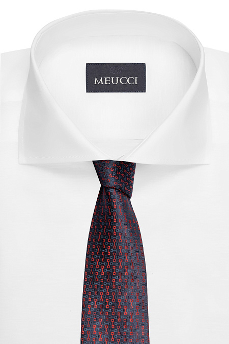 Темно-синий галстук из шелка с мелким цветным орнаментом для мужчин бренда Meucci (Италия), арт. EKM212202-66 - фото. Цвет: Темно-синий, цветной орнамент. Купить в интернет-магазине https://shop.meucci.ru
