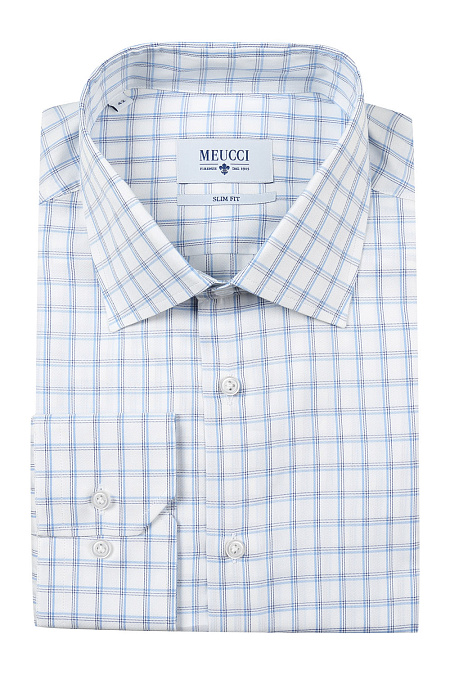 Модная мужская приталенная рубашка из хлопка арт. SL 90202 R 10161/141086 от Meucci (Италия) - фото. Цвет: Белый в клетку. Купить в интернет-магазине https://shop.meucci.ru

