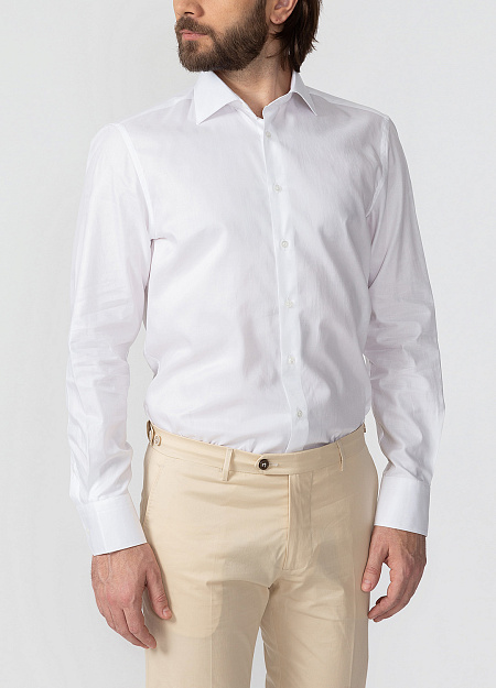 Модная мужская классическая рубашка с микродизайном арт. SL 90202 R BAS0193/141702 от Meucci (Италия) - фото. Цвет: Белый с микродизайном. Купить в интернет-магазине https://shop.meucci.ru

