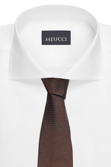 Коричневый шелковый галстук с мелким цветным орнаментом для мужчин бренда Meucci (Италия), арт. EKM212202-70 - фото. Цвет: Коричневый, цветной орнамент. Купить в интернет-магазине https://shop.meucci.ru
