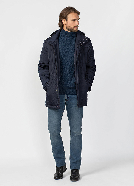 Утепленная стеганая куртка средней длины с капюшоном  для мужчин бренда Meucci (Италия), арт. 5257 - фото. Цвет: Тёмно-синий. Купить в интернет-магазине https://shop.meucci.ru
