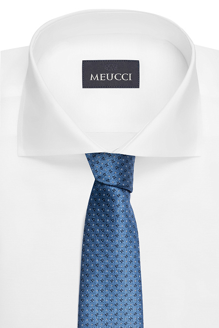 Галстук голубого цвета с орнаментом для мужчин бренда Meucci (Италия), арт. EKM212202-103 - фото. Цвет: Голубой с орнаментом. Купить в интернет-магазине https://shop.meucci.ru

