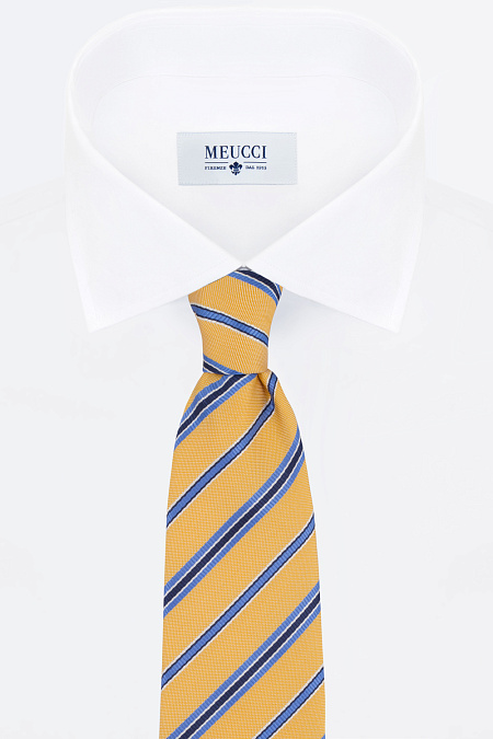 Светло-желтый галстук в косую полоску для мужчин бренда Meucci (Италия), арт. 7026/2 - фото. Цвет: Желтый. Купить в интернет-магазине https://shop.meucci.ru
