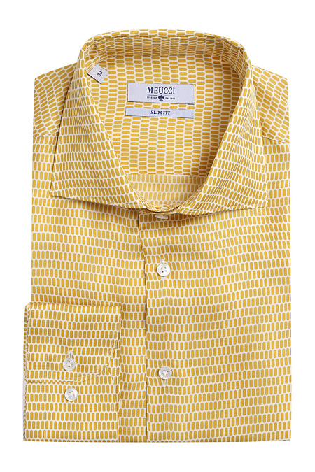 Модная мужская шелковая рубашка горчичного цвета арт. MS18013 от Meucci (Италия) - фото. Цвет: Горчичный с узором. Купить в интернет-магазине https://shop.meucci.ru

