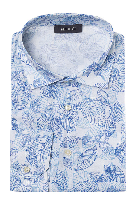 Модная мужская рубашка с цветочным принтом  арт. 61121/50699/002 от Meucci (Италия) - фото. Цвет: Белая с синим принтом. Купить в интернет-магазине https://shop.meucci.ru


