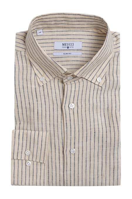 Модная мужская льняная рубашка в полоску арт. MS18043 от Meucci (Италия) - фото. Цвет: Бежевый в полоску. Купить в интернет-магазине https://shop.meucci.ru

