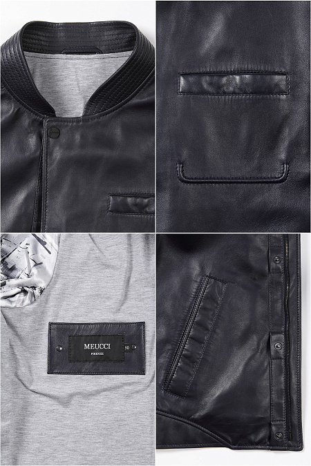 Куртка кожаная темно-синяя, натуральная кожа для мужчин бренда Meucci (Италия), арт. 7123 - фото. Цвет: Темно-синий. Купить в интернет-магазине https://shop.meucci.ru
