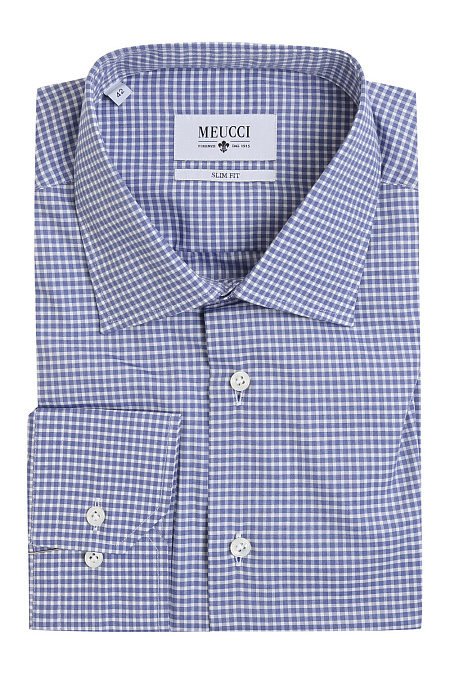 Модная мужская рубашка голубого цвета в мелкую клетку арт. SL 90202R 12151/14908 от Meucci (Италия) - фото. Цвет: Синий. Купить в интернет-магазине https://shop.meucci.ru


