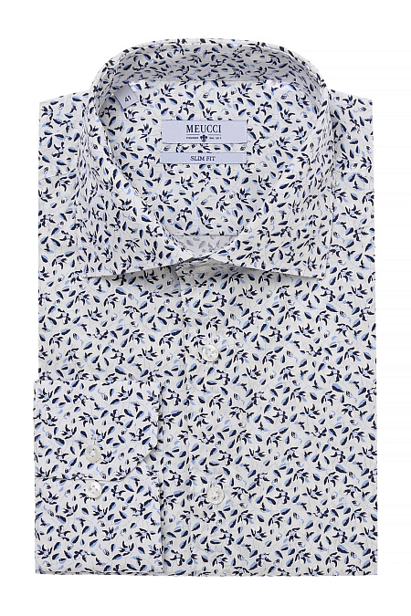 Модная мужская белая рубашка с принтом арт. SL 90102 R 32172/141370 от Meucci (Италия) - фото. Цвет: Белый с принтом. Купить в интернет-магазине https://shop.meucci.ru

