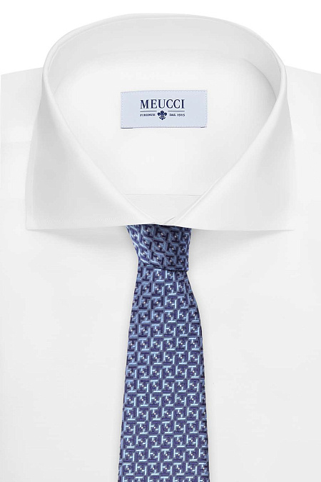 Синий галстук с орнаментом для мужчин бренда Meucci (Италия), арт. 8225/2 - фото. Цвет: Синий с рисунком. Купить в интернет-магазине https://shop.meucci.ru
