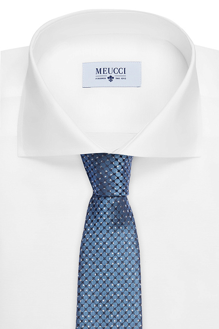 Галстук из шелка для мужчин бренда Meucci (Италия), арт. 40081/2 - фото. Цвет: Голубой с принтом. Купить в интернет-магазине https://shop.meucci.ru
