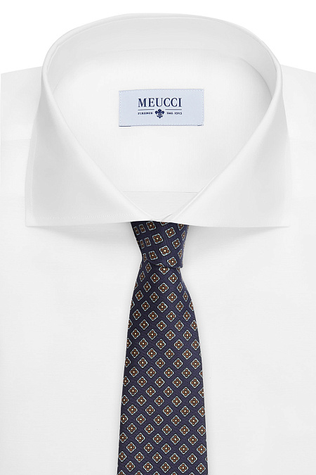 Темно-синий галстук с крупным узором для мужчин бренда Meucci (Италия), арт. SE080/1 - фото. Цвет: Темно-синий. Купить в интернет-магазине https://shop.meucci.ru
