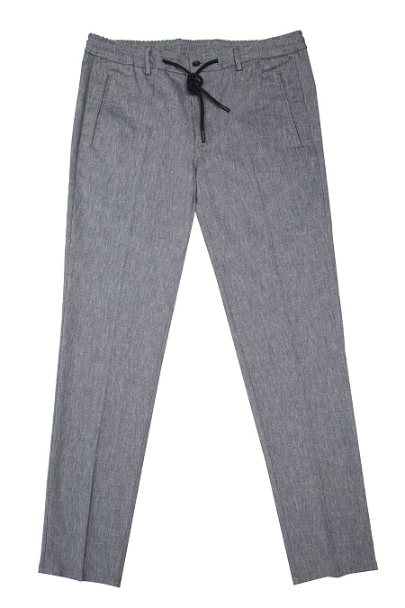 Мужские брендовые брюки из смесового серо-синего денима с эластичным поясом и кулиской  арт. SP-VB 7259 DENIM Meucci (Италия) - фото. Цвет: Серо-синий. Купить в интернет-магазине https://shop.meucci.ru
