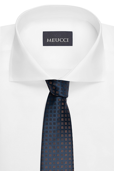 Галстук темно-синего цвета с орнаментом для мужчин бренда Meucci (Италия), арт. EKM212202-144 - фото. Цвет: Темно-синий, орнамент. Купить в интернет-магазине https://shop.meucci.ru
