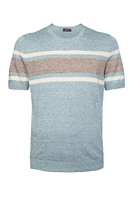 Льняная футболка серо-голубая с полосами (57169/18622/555)