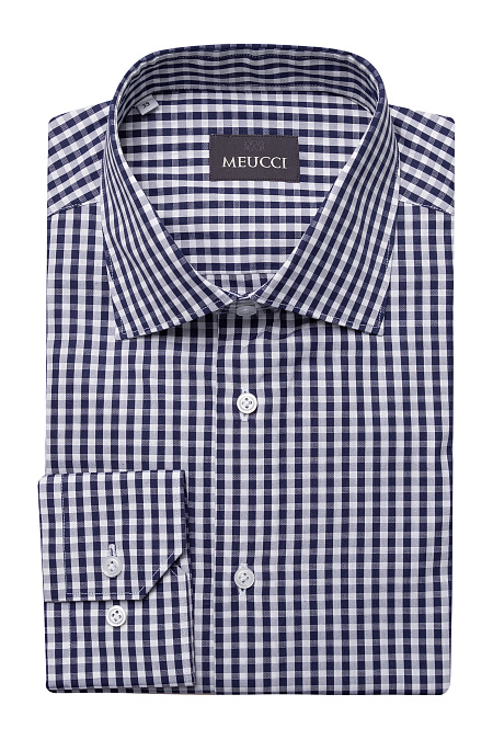Модная мужская хлопковая рубашка в сине-белую клетку  арт. SL 902020 R 91ZG/302105 от Meucci (Италия) - фото. Цвет: Сине-белая клетка. Купить в интернет-магазине https://shop.meucci.ru


