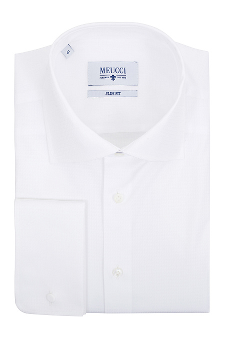 Модная мужская классическая белая рубашка под запонки арт. SL 9202304 R 10172/151312Z от Meucci (Италия) - фото. Цвет: Белый с микродизайн. Купить в интернет-магазине https://shop.meucci.ru


