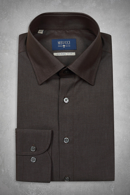Модная мужская рубашка из хлопка коричневого цвета арт. MW8-0518 от Meucci (Италия) - фото. Цвет: Коричневый. Купить в интернет-магазине https://shop.meucci.ru

