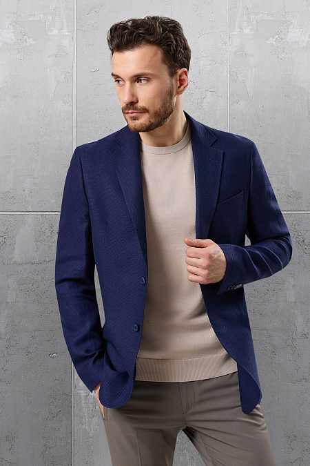 Мужской летний пиджак без подклада из смеси льна, шерсти и шелка  Meucci (Италия), арт. MI 1200181EZ/11757 - фото. Цвет: Темно-синий. Купить в интернет-магазине https://shop.meucci.ru
