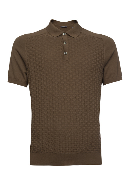 Поло коричневого цвета с фактурным орнаментом из хлопка Пима  для мужчин бренда Meucci (Италия), арт. MEU-2613/DQSS554 - фото. Цвет: Коричневый. Купить в интернет-магазине https://shop.meucci.ru

