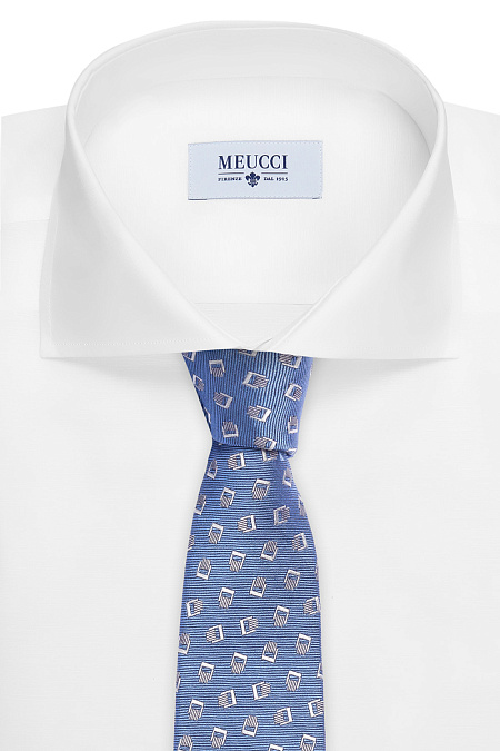 Галстук из шелка для мужчин бренда Meucci (Италия), арт. 40033/5 - фото. Цвет: Голубой с принтом. Купить в интернет-магазине https://shop.meucci.ru
