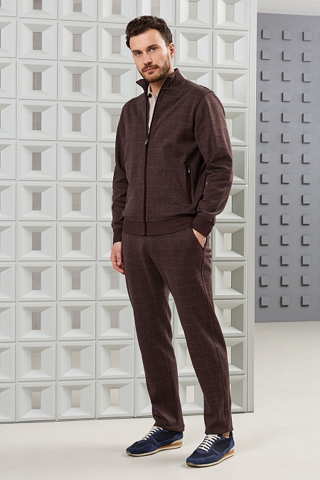 Трикотажный спортивный костюм ккоричневый в крупную клетку  для мужчин бренда Meucci (Италия), арт. SPS 10026 BROWN - фото. Цвет: Коричневый. Купить в интернет-магазине https://shop.meucci.ru
