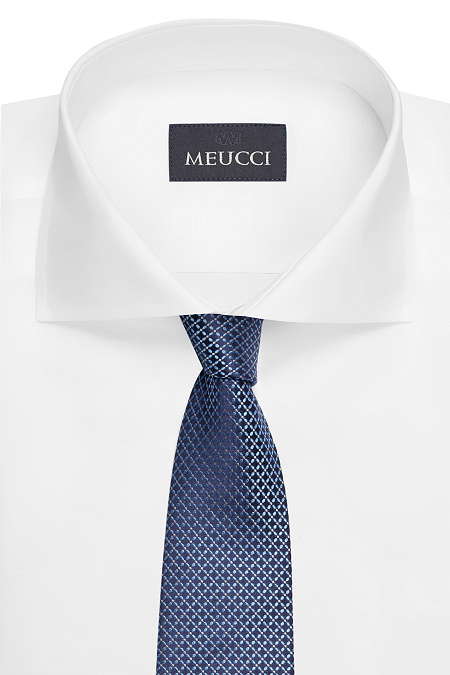 Темно-синий галстук из шелка с орнаментом для мужчин бренда Meucci (Италия), арт. EKM212202-4 - фото. Цвет: Темно-синий, голубой орнамент. Купить в интернет-магазине https://shop.meucci.ru
