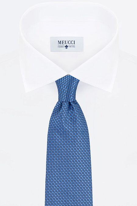 Ярко-синий галстук с микроузором для мужчин бренда Meucci (Италия), арт. 7350/3 - фото. Цвет: Голубой. Купить в интернет-магазине https://shop.meucci.ru
