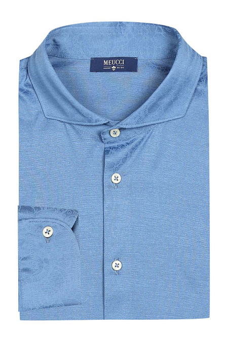Мужская брендовая рубашка из хлопка с принтом арт. 60110/74600/560 Meucci (Италия) - фото. Цвет: голубой с принтом. Купить в интернет-магазине https://shop.meucci.ru

